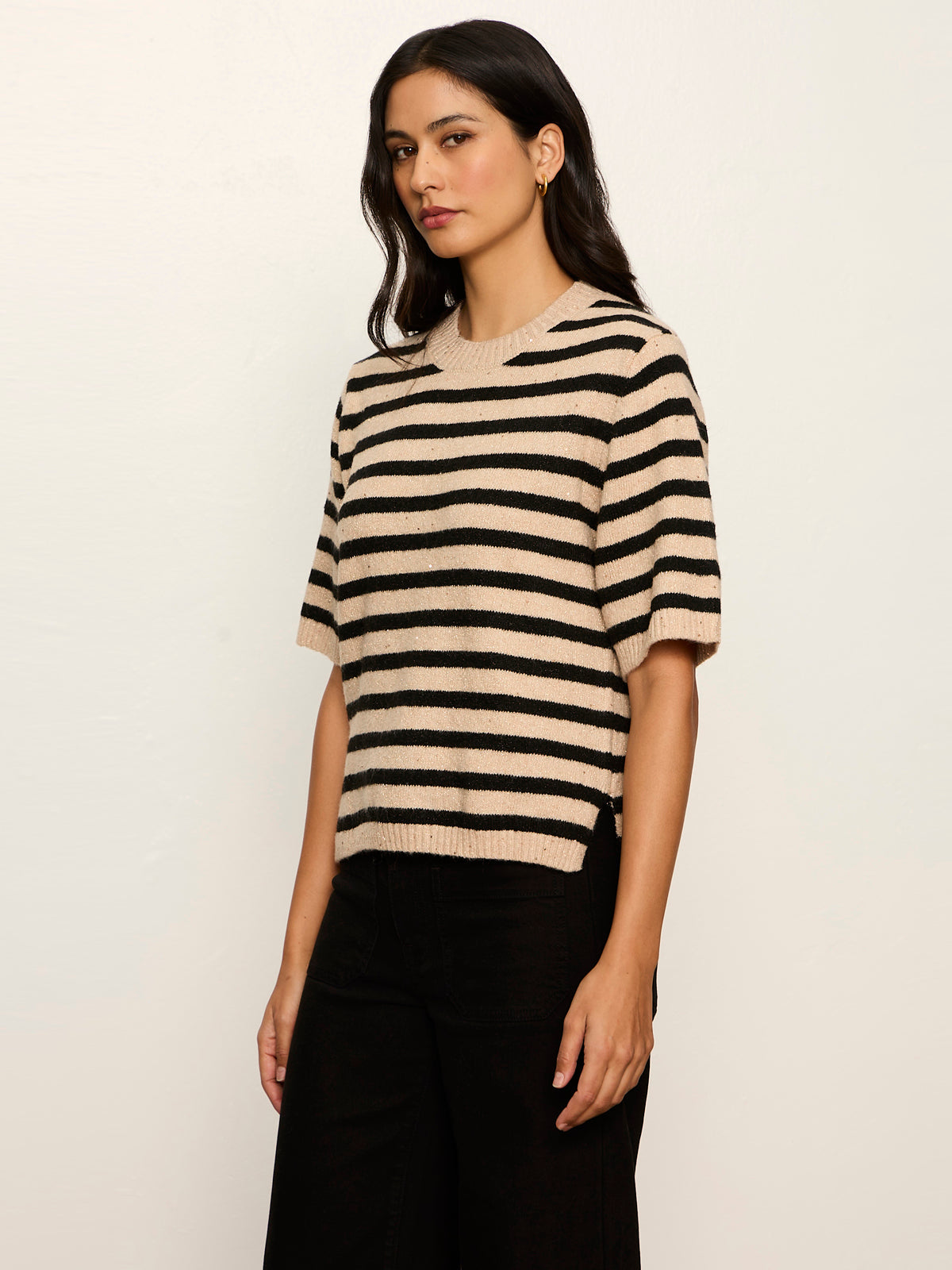 PERFECT SEQUIN SWEATER TEE HAZELNUT / BLACK STRIPE