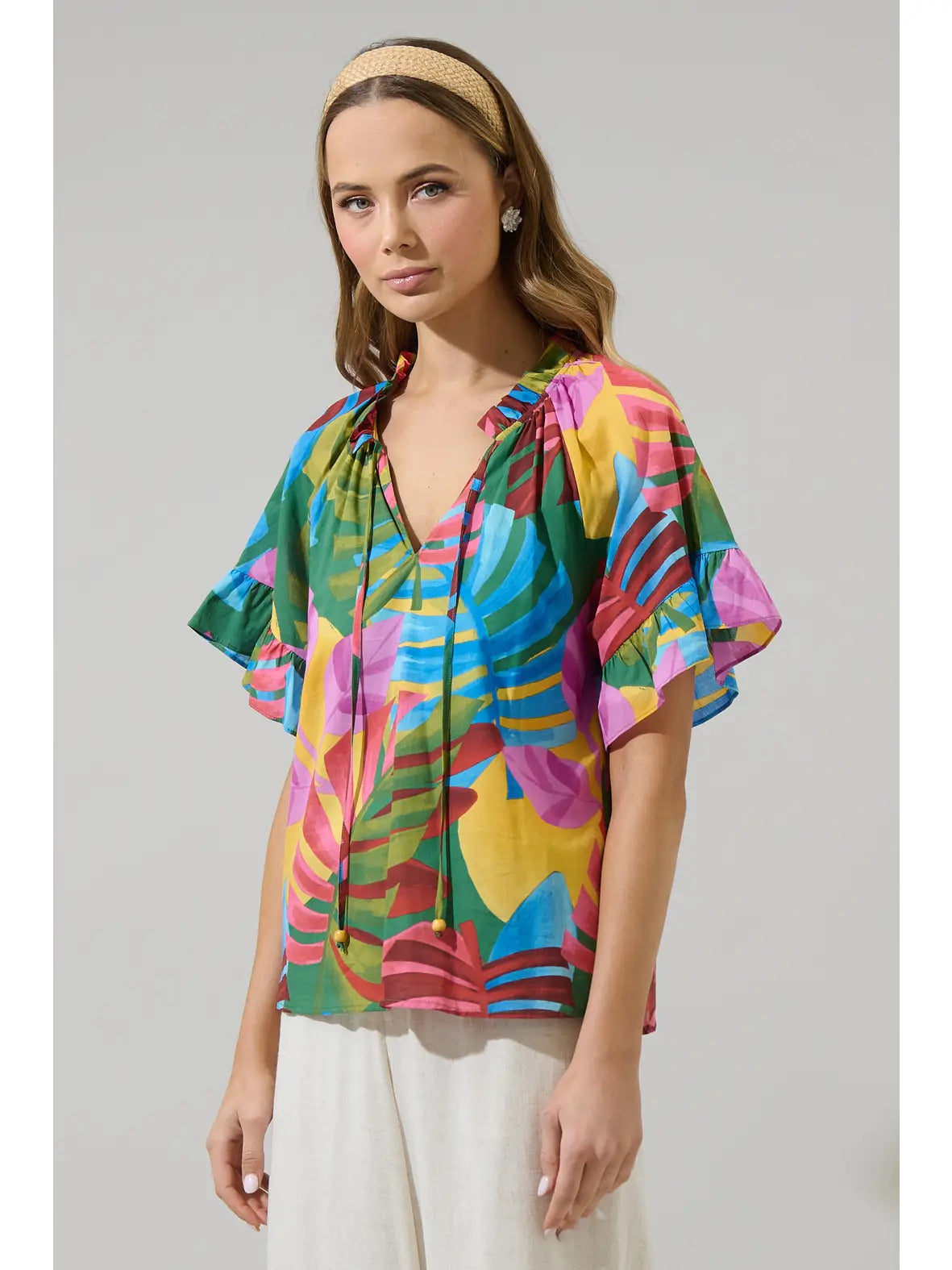 Novi Tropical Erie Split Neck Top