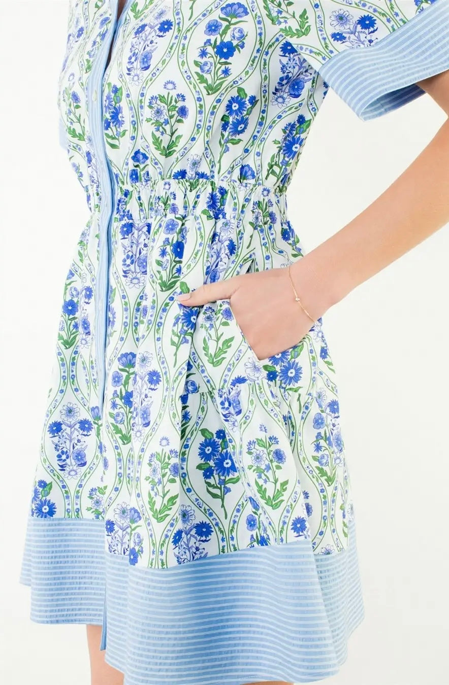Short Sleeve Button Down Floral Pattern Dress