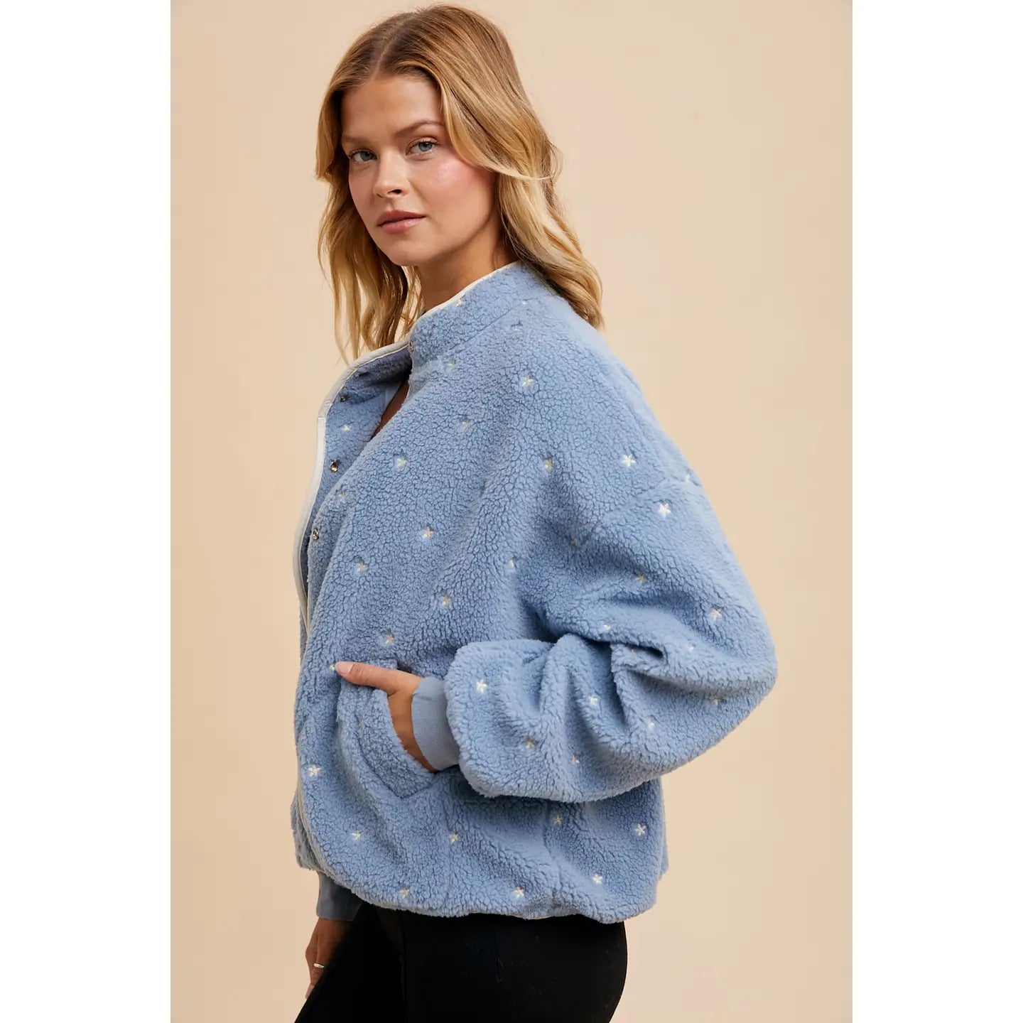 Speckled Embroidered Sherpa Jacket