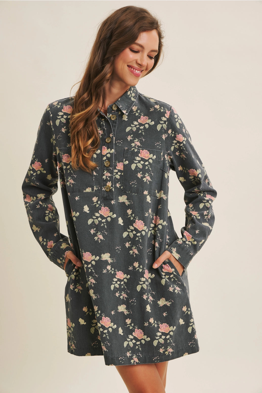 Still from A Film Mineral-Washed Victorian Floral Mini Dress