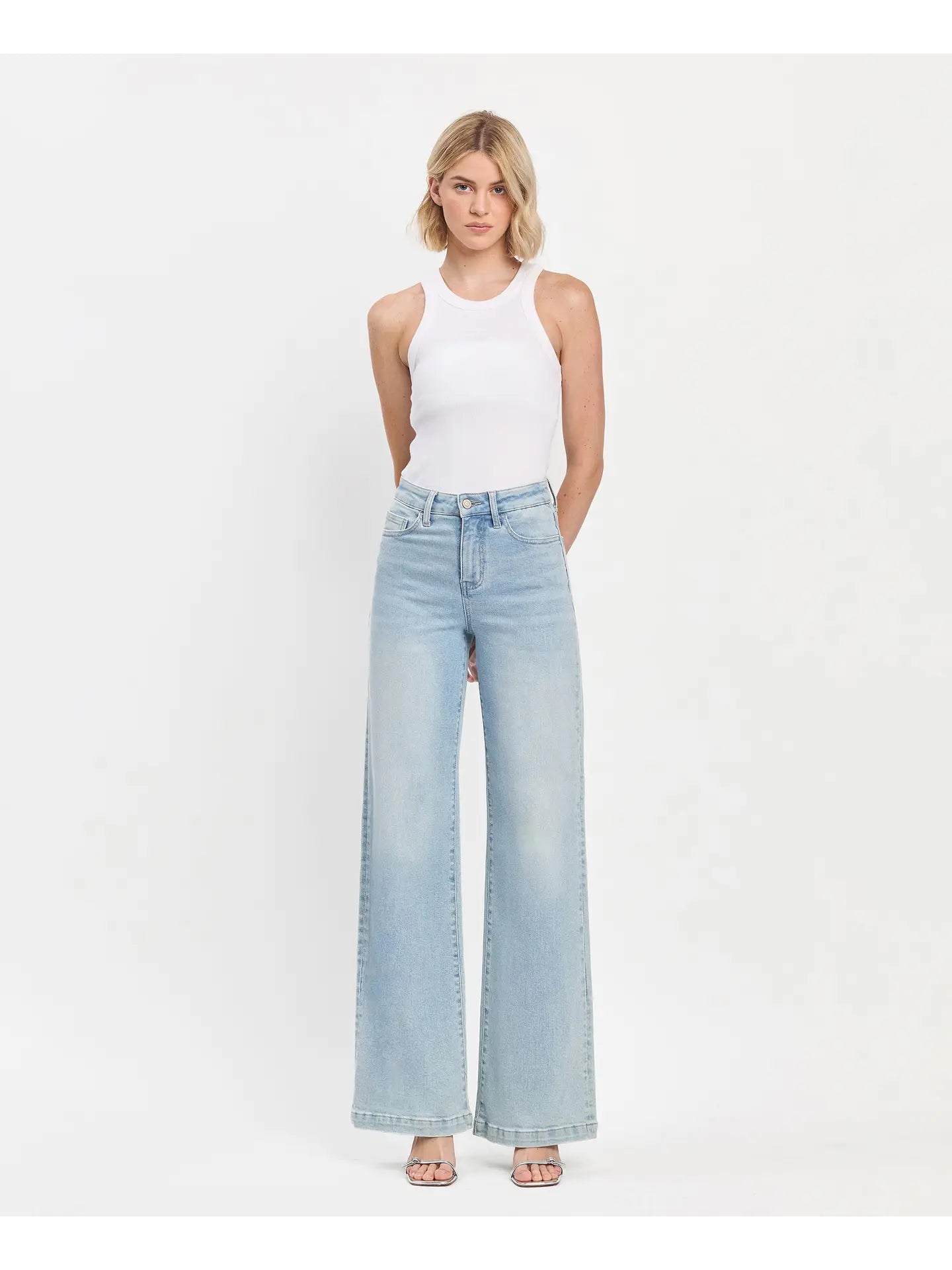 High Rise Full Length Light Wash Wide Leg Jeans