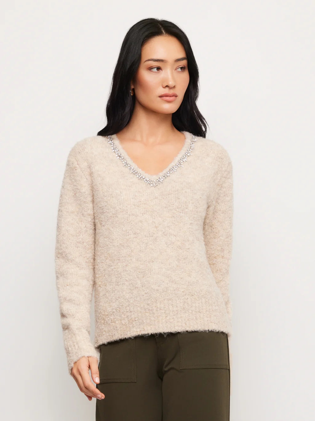 ASH EMBELLISHED V-NECK SWEATER