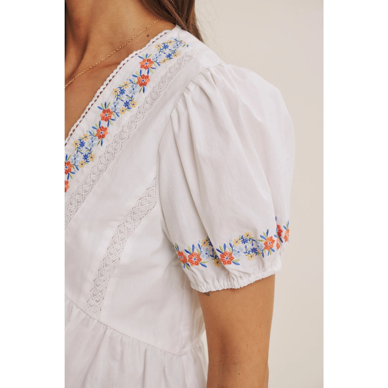 Wildflower Garden Embroidered Peplum Blouse with Lace