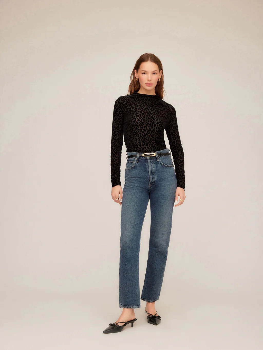 KHAMI VELVET BURNOUT SHIRRED TOP