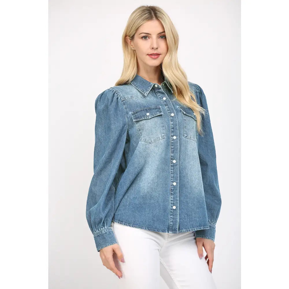 Puff Slv Denim Shirt