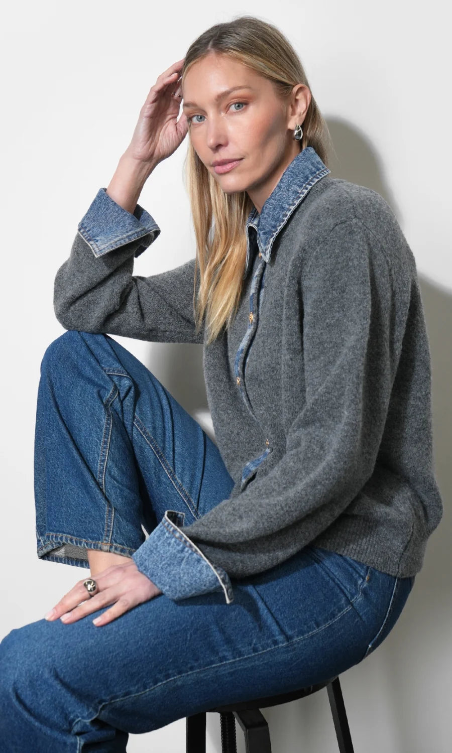 Romi Mixed Media Button Down Sweater