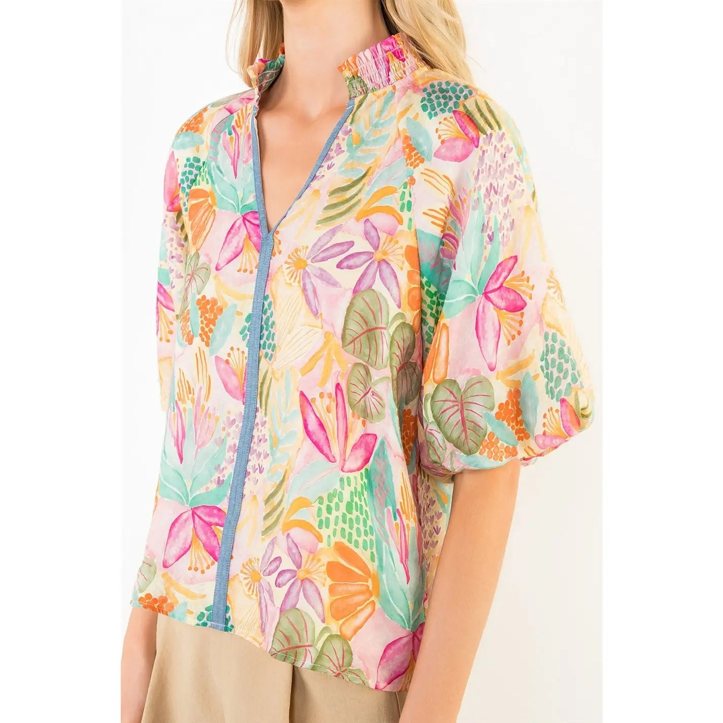 Floral Print Puff Sleeve Top
