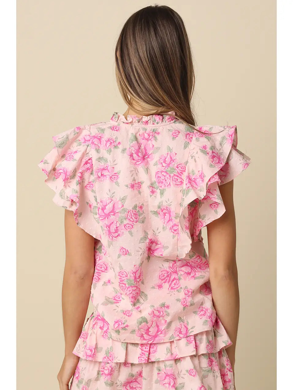Bria Rosy Cascade Ruffle Blouse