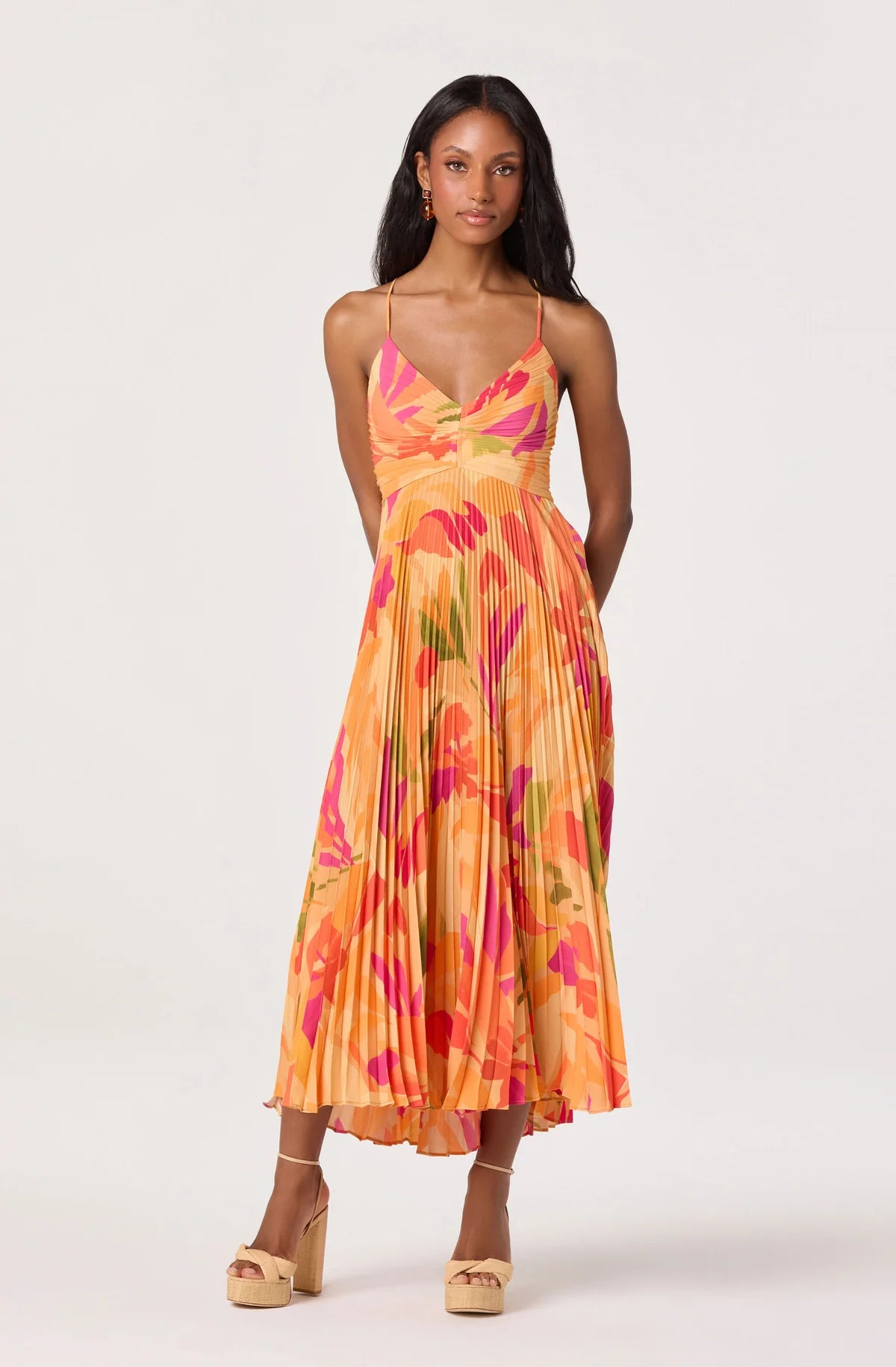 Blythe Floral Plisse Midi Dress