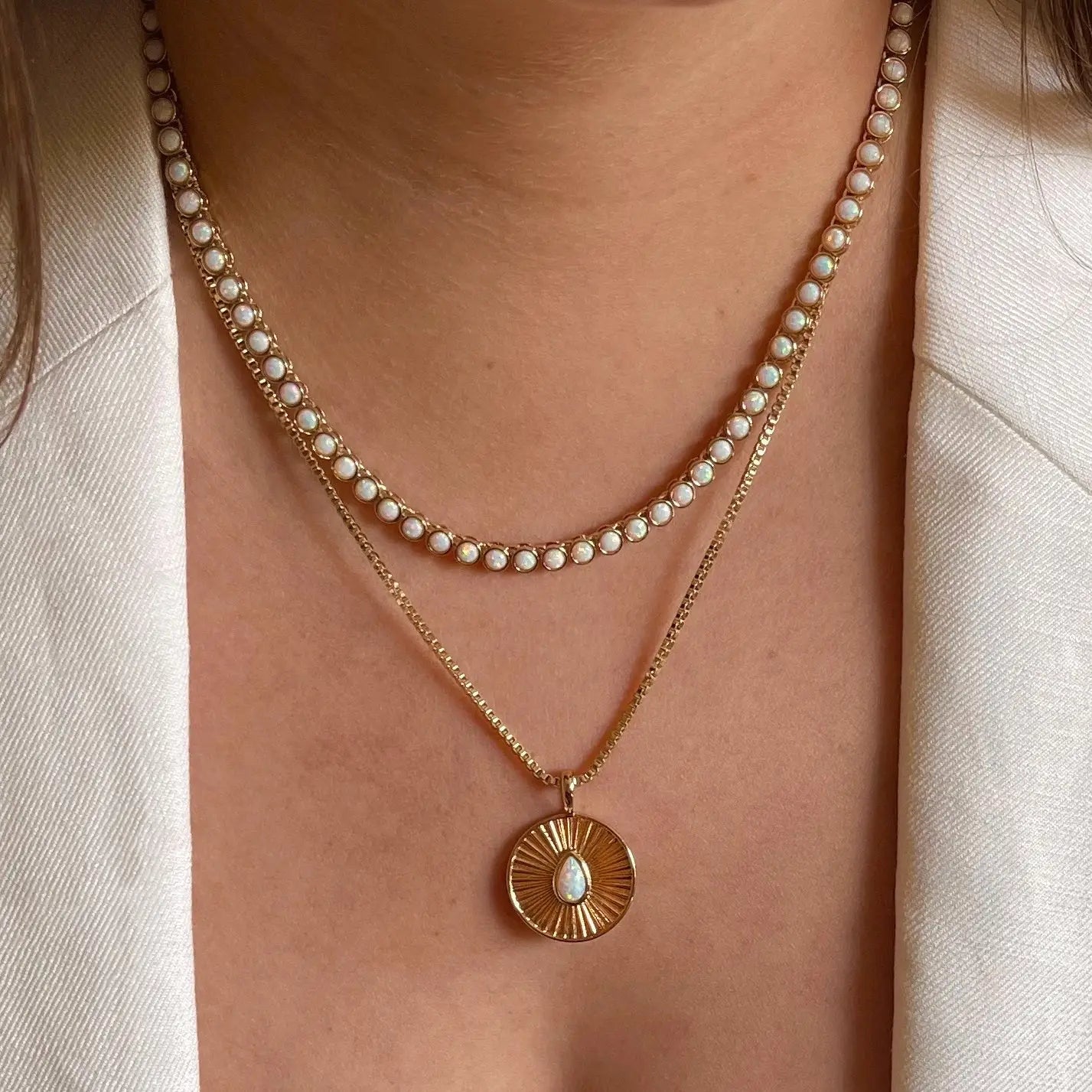 Radiant Coin Pendant - White Opal
