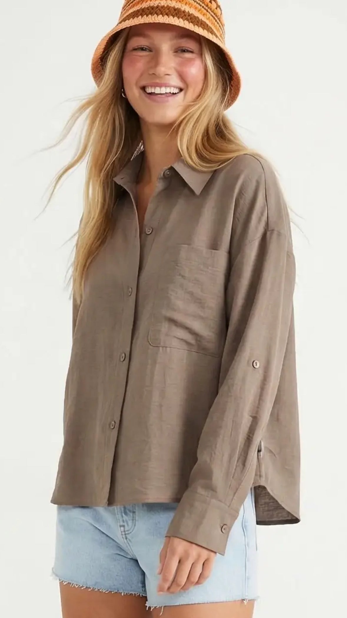 Linen Blend Rolled Sleeve Shirt