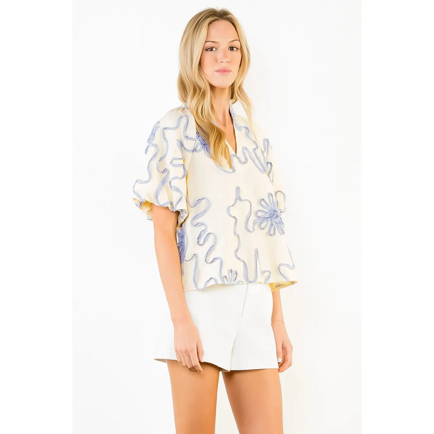 Puff Sleeve Ribbon Detailing Top