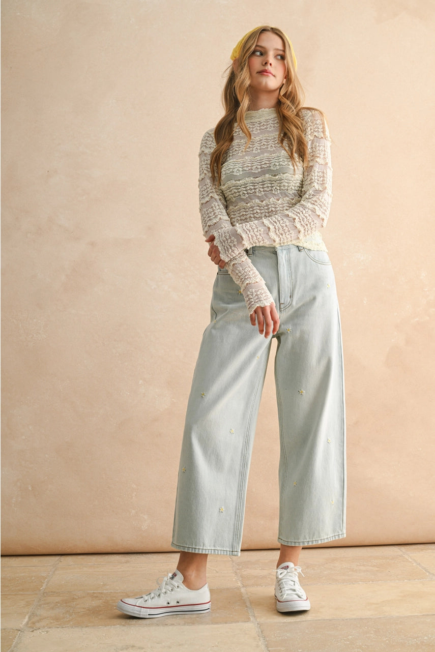 Flower Embroidery Pants