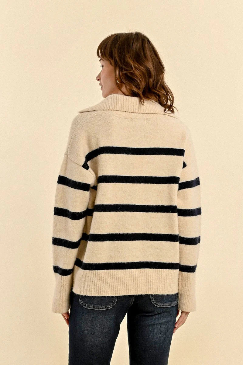 STRIPED POLO-STYLE SWEATER