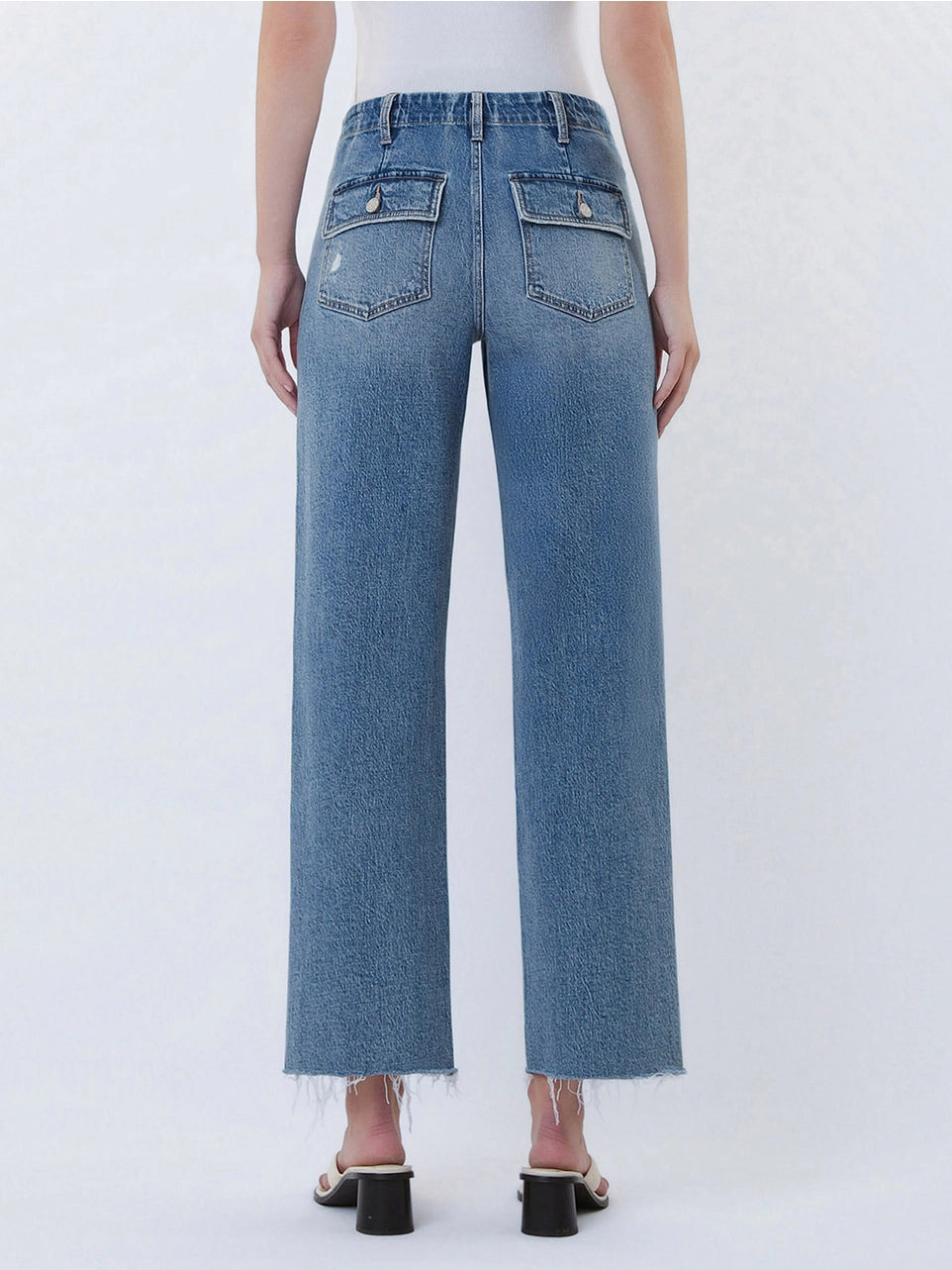High Rise Patch Pocket Slim Wide Jeans