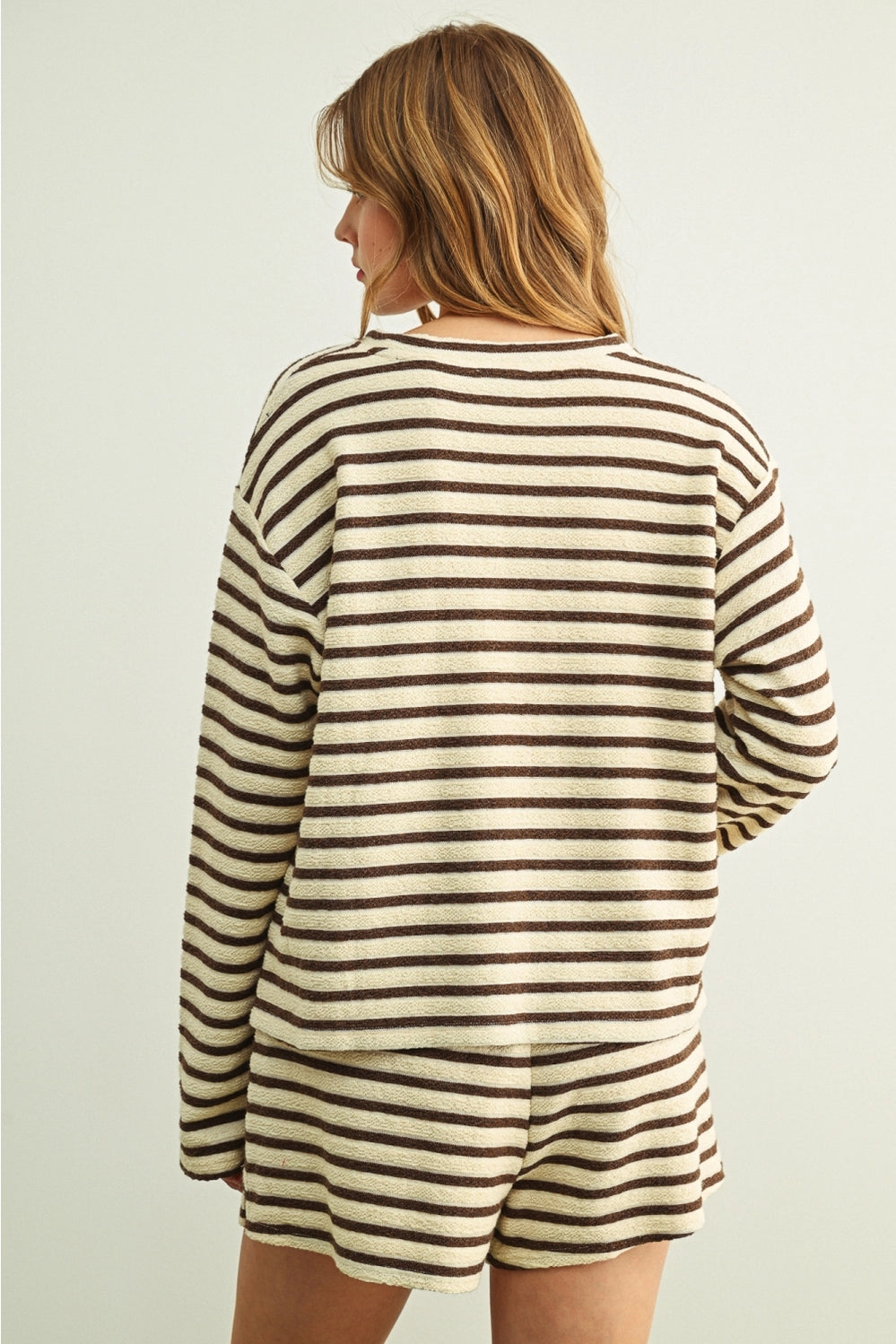 Textured Stripe Fabric Long Sleeve Top