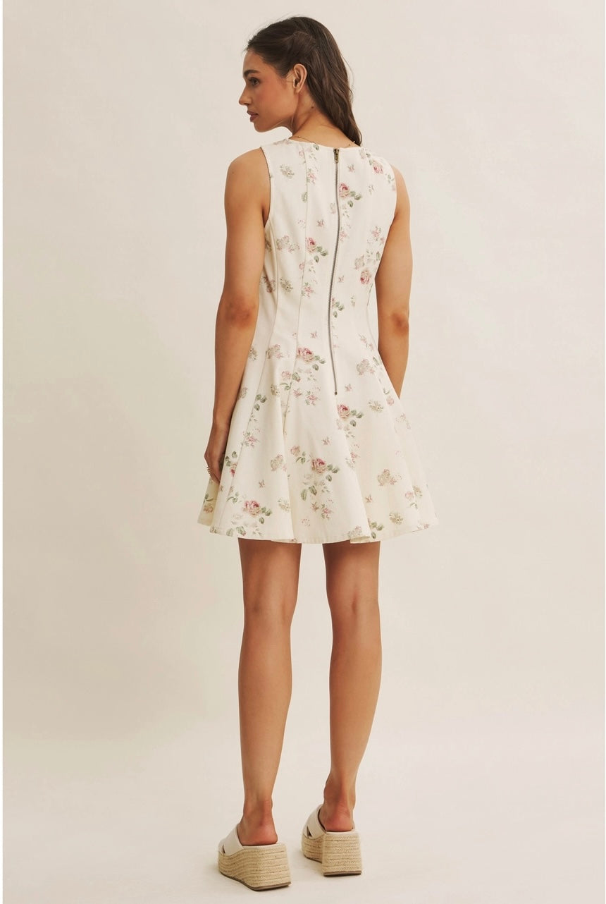 English Rose Fit and Flare Cotton Mini with Metal Zipper