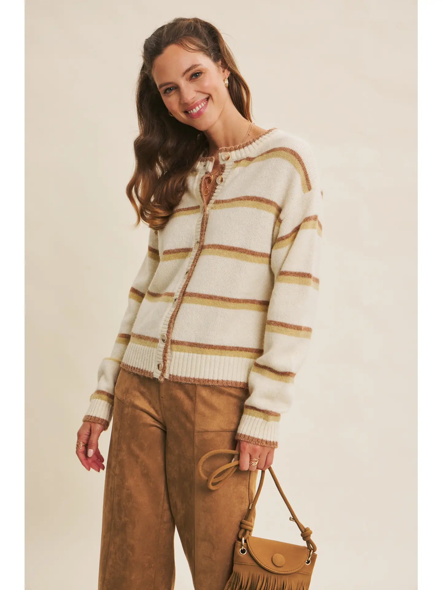 Cozy Charm To Autumn Plan Stripe Cardigan