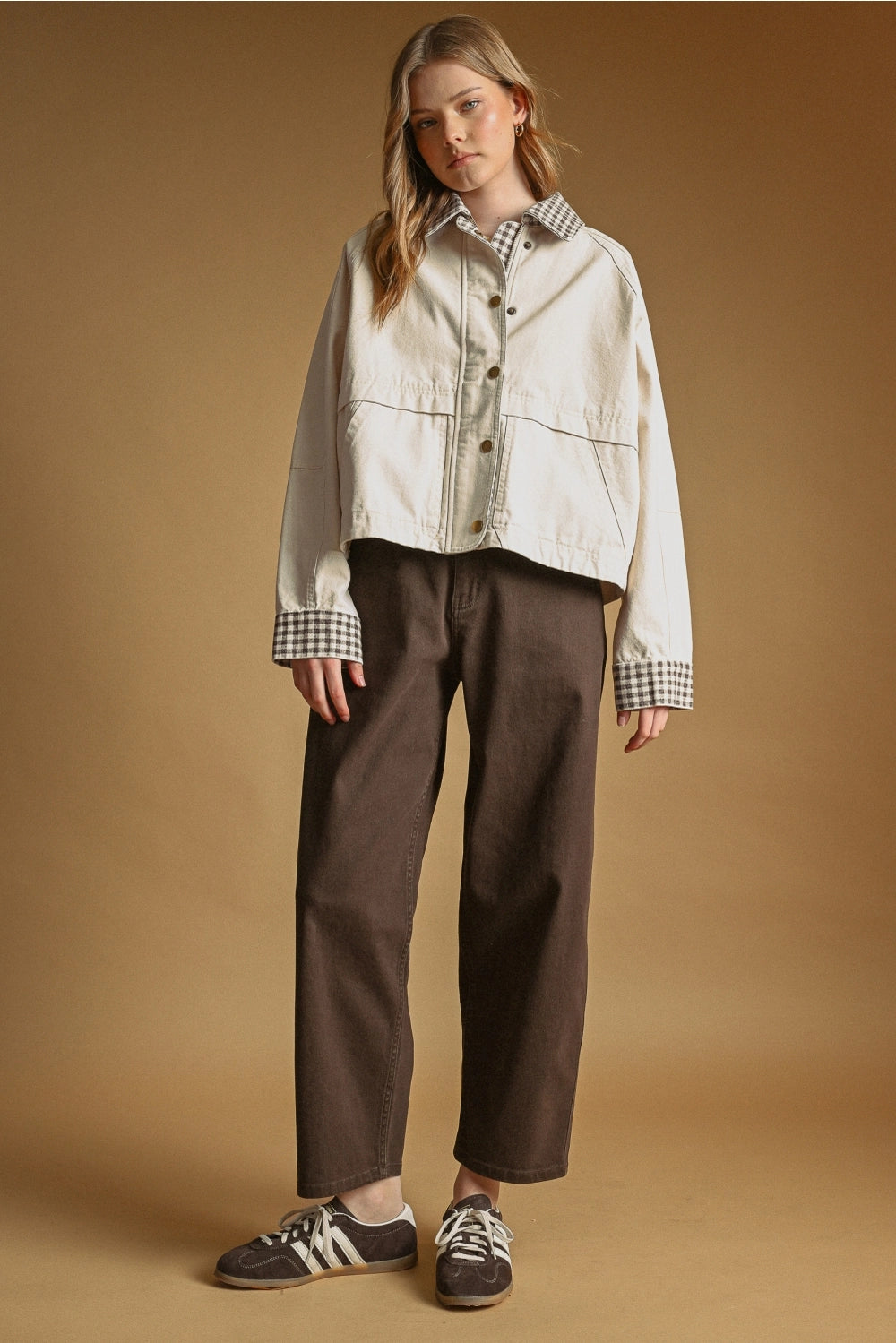Gingham Collared Twill Jacket