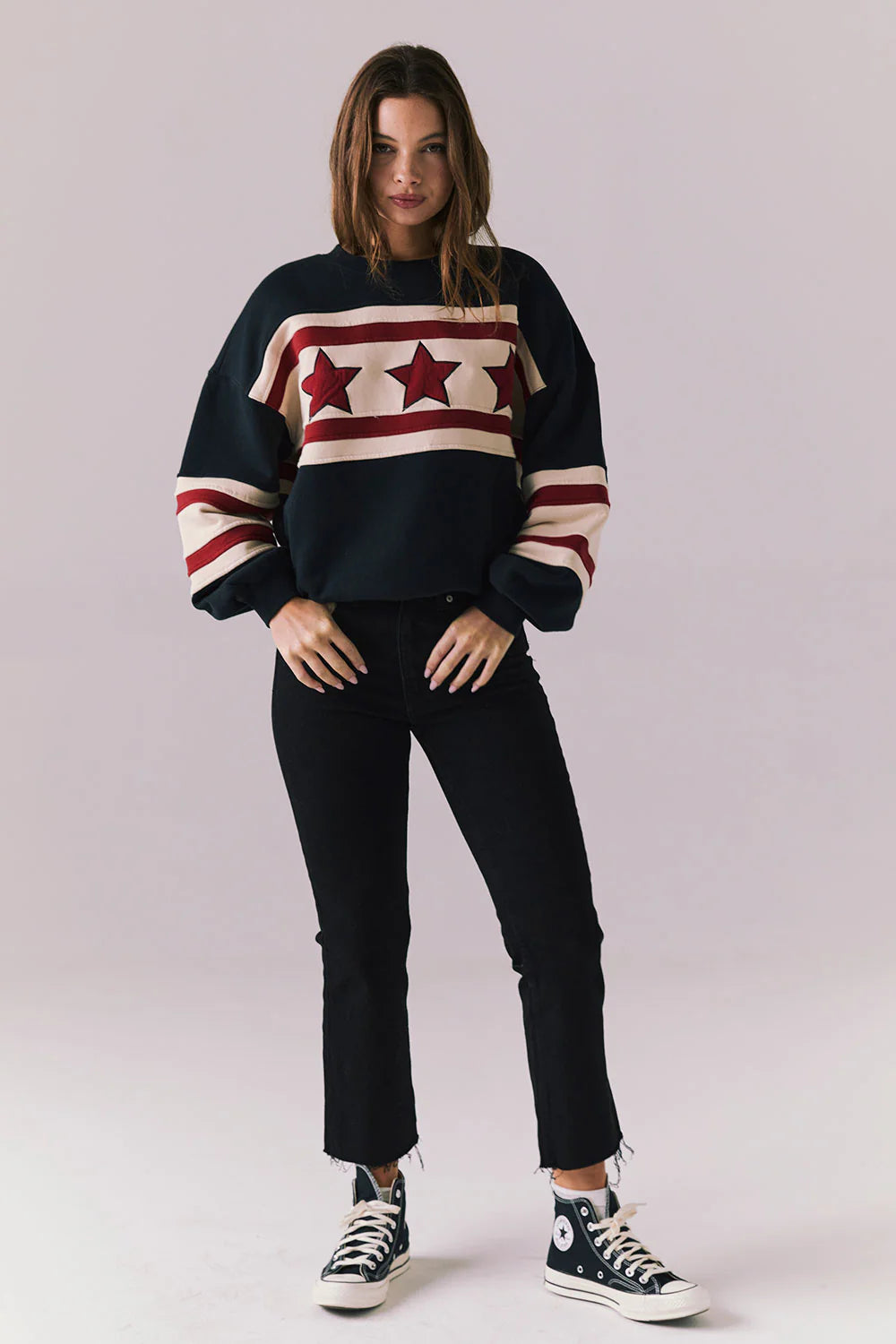 Allstar Colorblock Pullover – Black Sweatshirt with Red Star Print