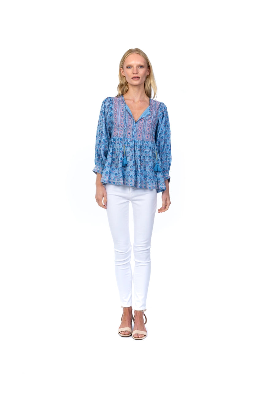 Sky Wilyn Flowy Block Printed Blouse