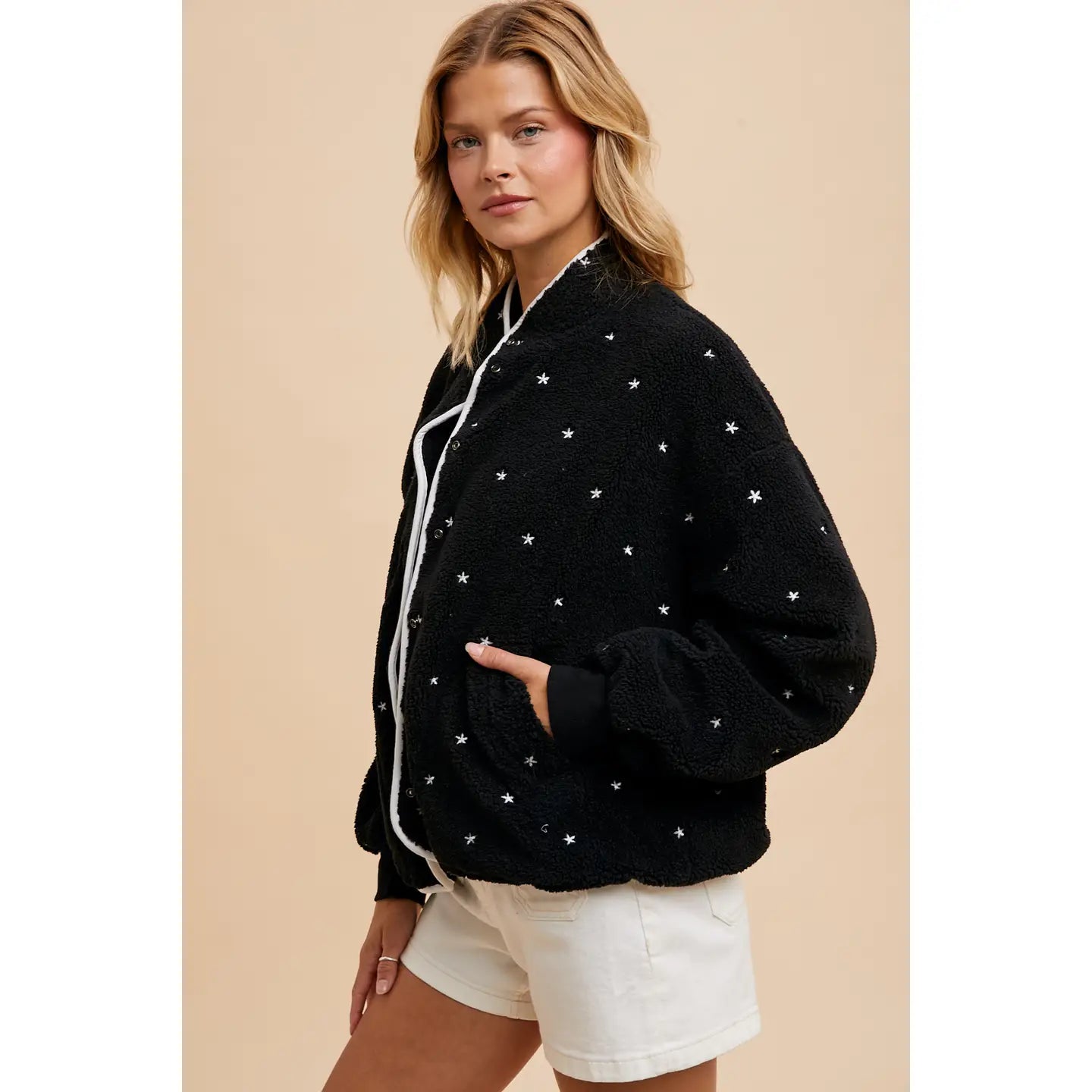 Speckled Embroidered Sherpa Jacket