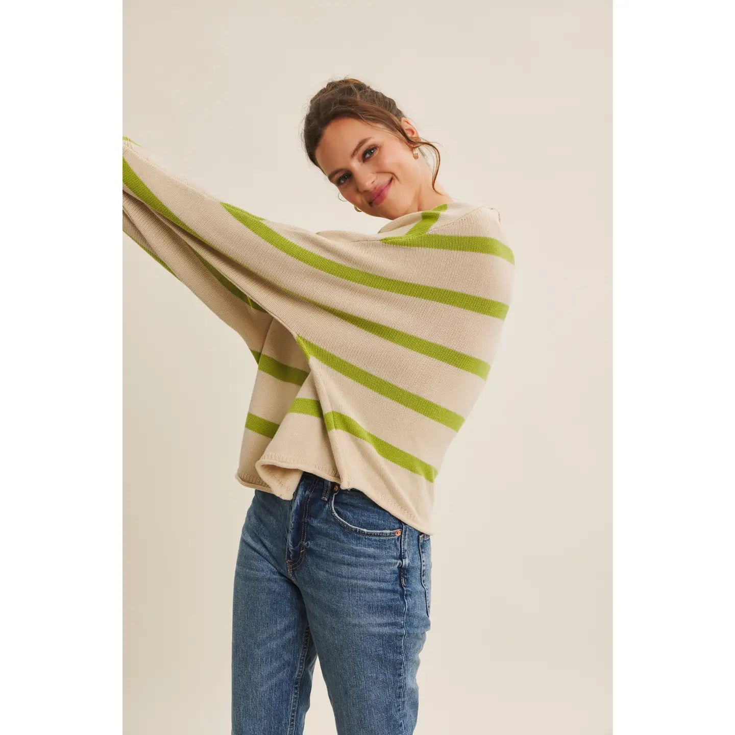 Laid Back Chic Vibe Stripe Dolman Sleeves Sweater Top