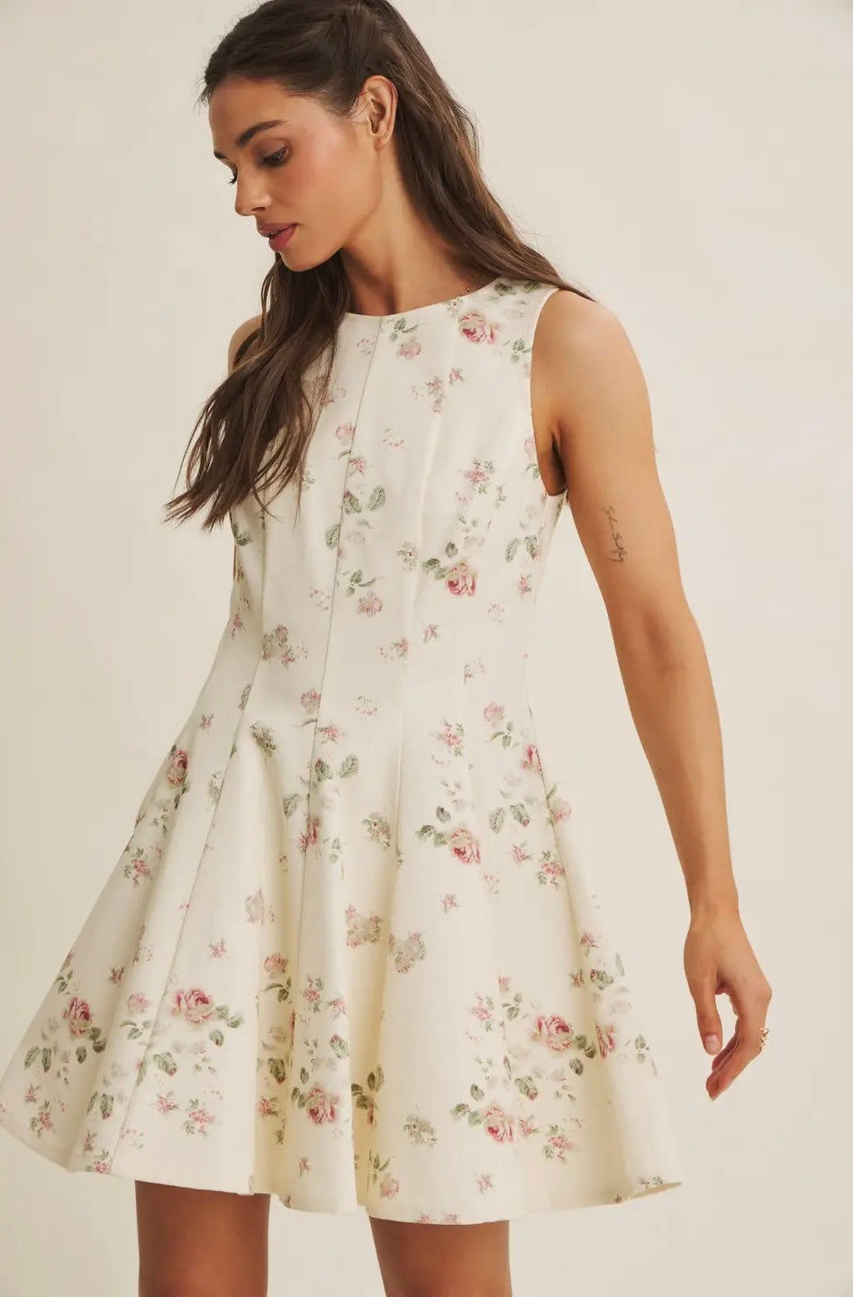English Rose Fit and Flare Cotton Mini with Metal Zipper
