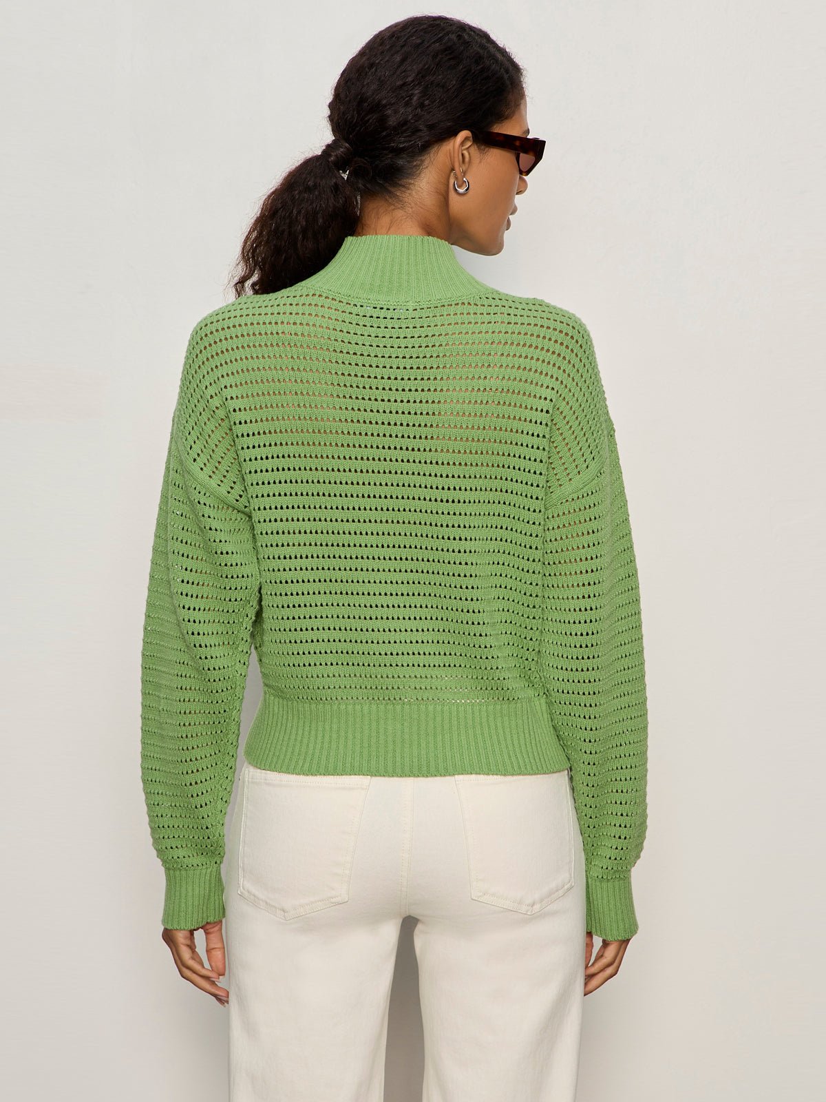 OPEN KNIT 1/2 ZIP SWEATER DETOX GREEN