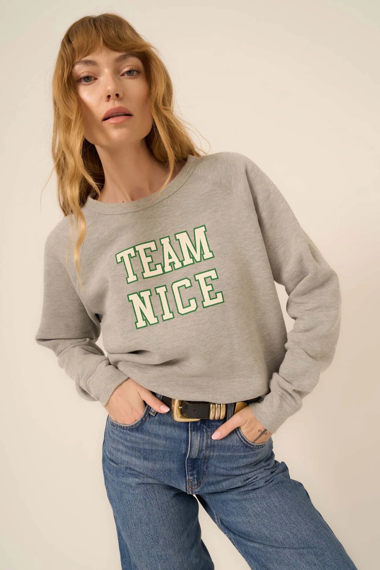 TEAM NAUGHTY/TEAM NICE REVERSIBLE SWEATSHIRT - HEATHER GREY