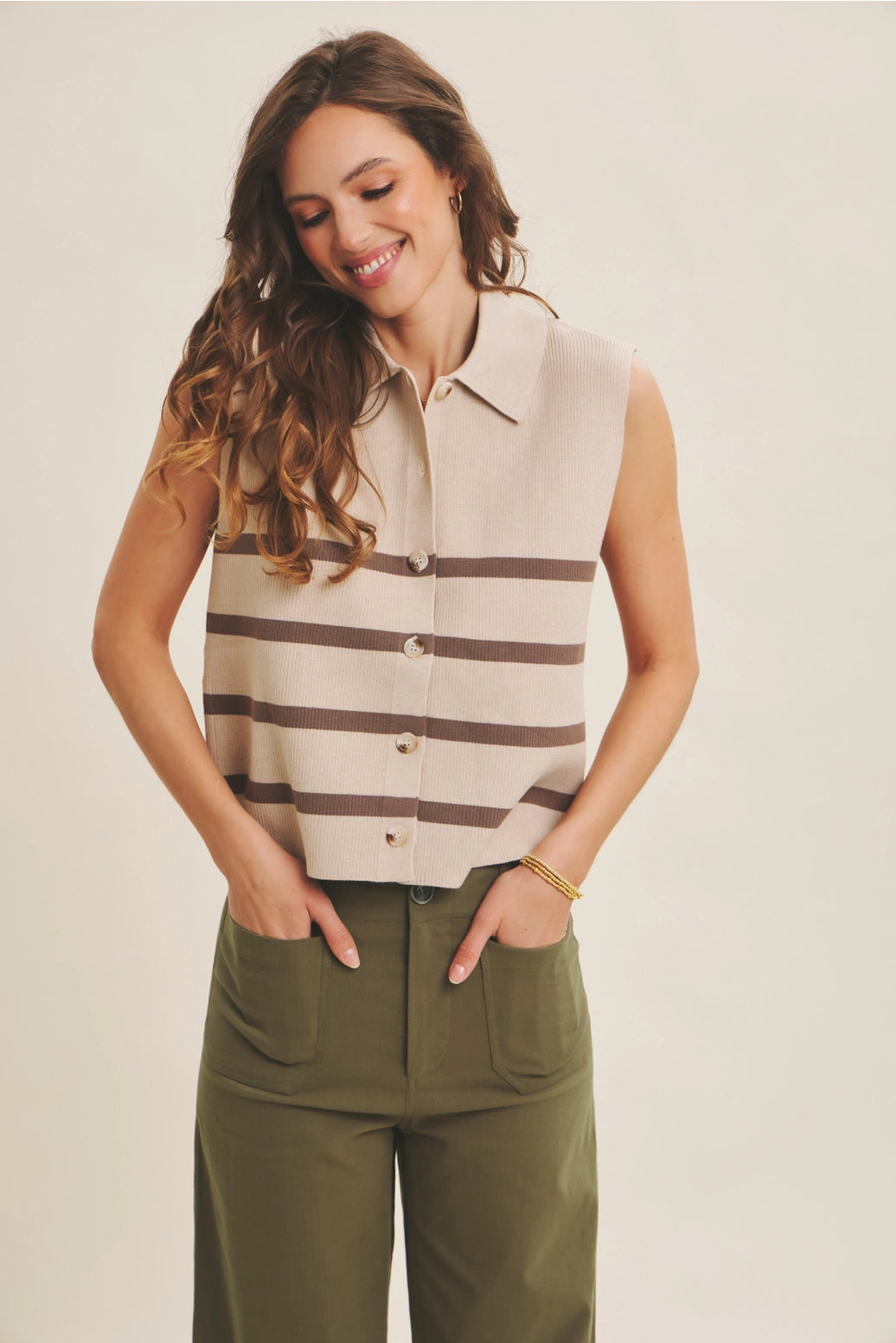 All Season Layering Viscose Rib Button-Down Sweater Vest
