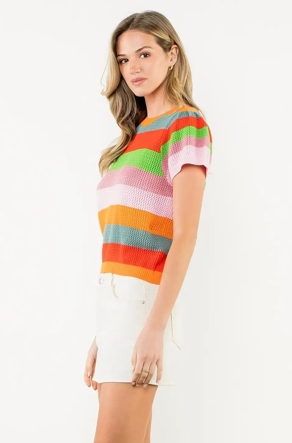 Short Sleeve Multi Color Knit Top
