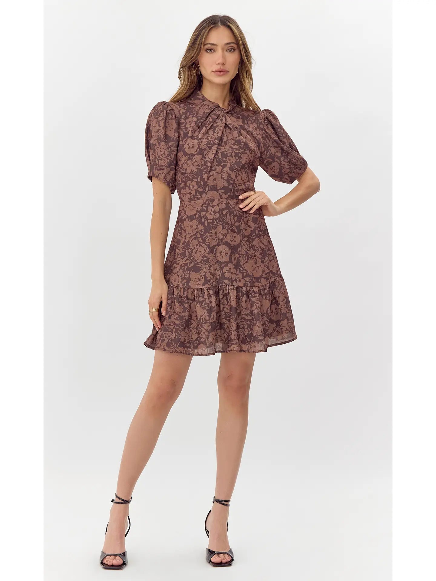 Mira Twist Neck Printed Mini Dress