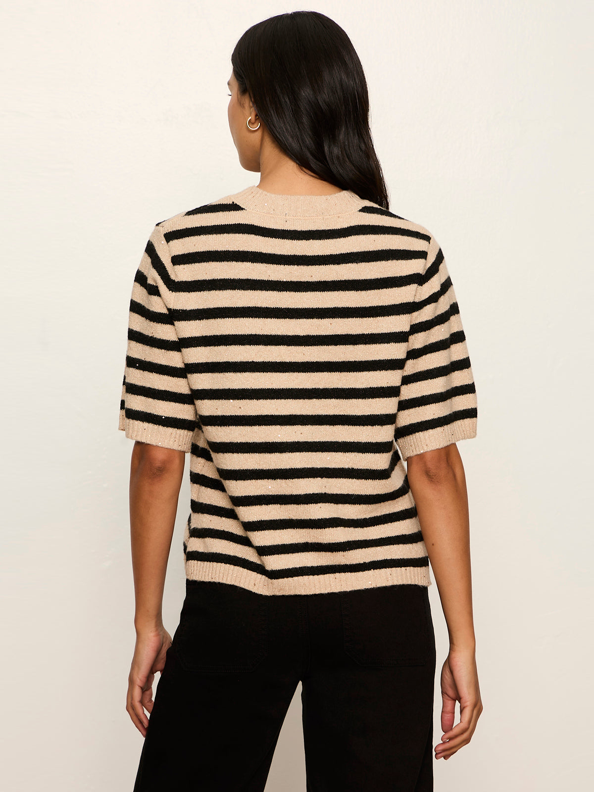 PERFECT SEQUIN SWEATER TEE HAZELNUT / BLACK STRIPE