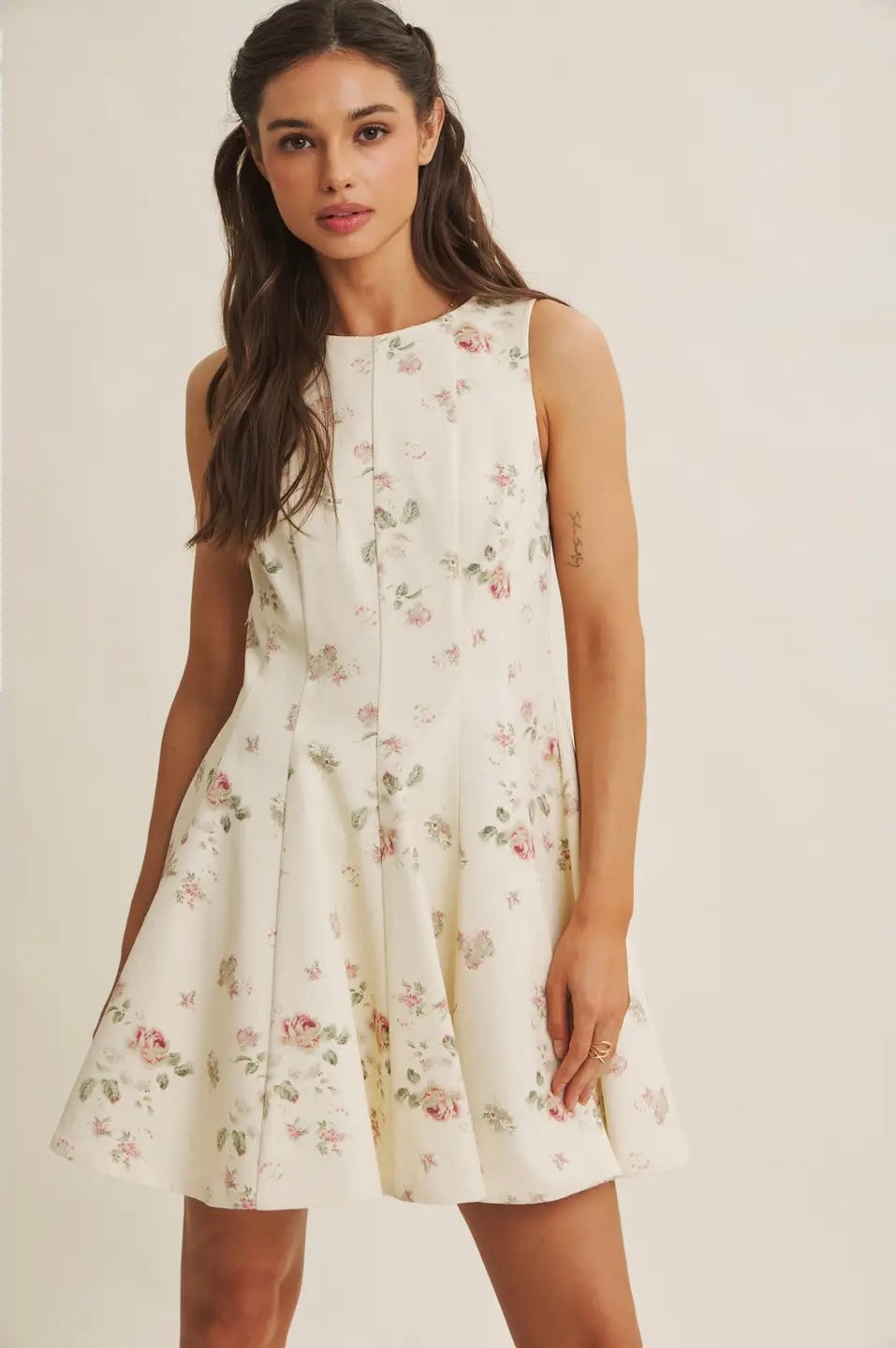 English Rose Fit and Flare Cotton Mini with Metal Zipper