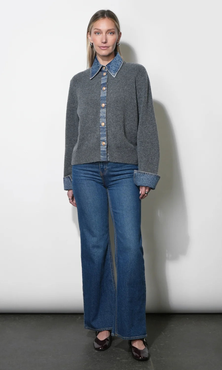 Romi Mixed Media Button Down Sweater