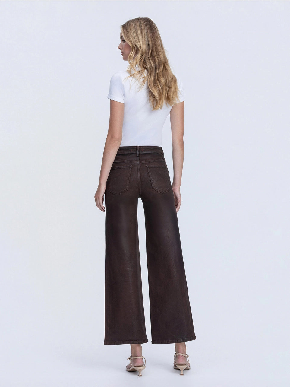 High Rise Chicory Coffee Coated Wide Leg Jeans