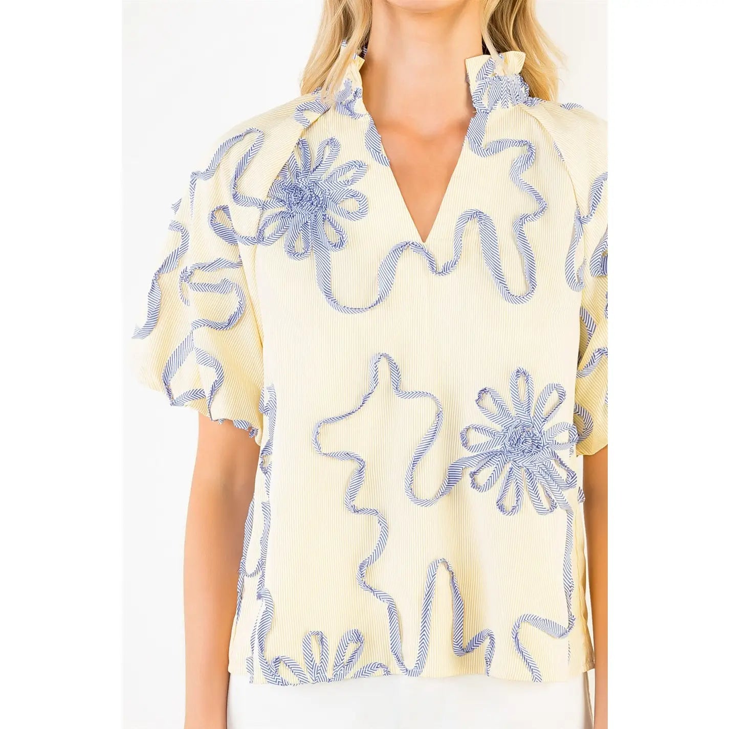 Puff Sleeve Ribbon Detailing Top