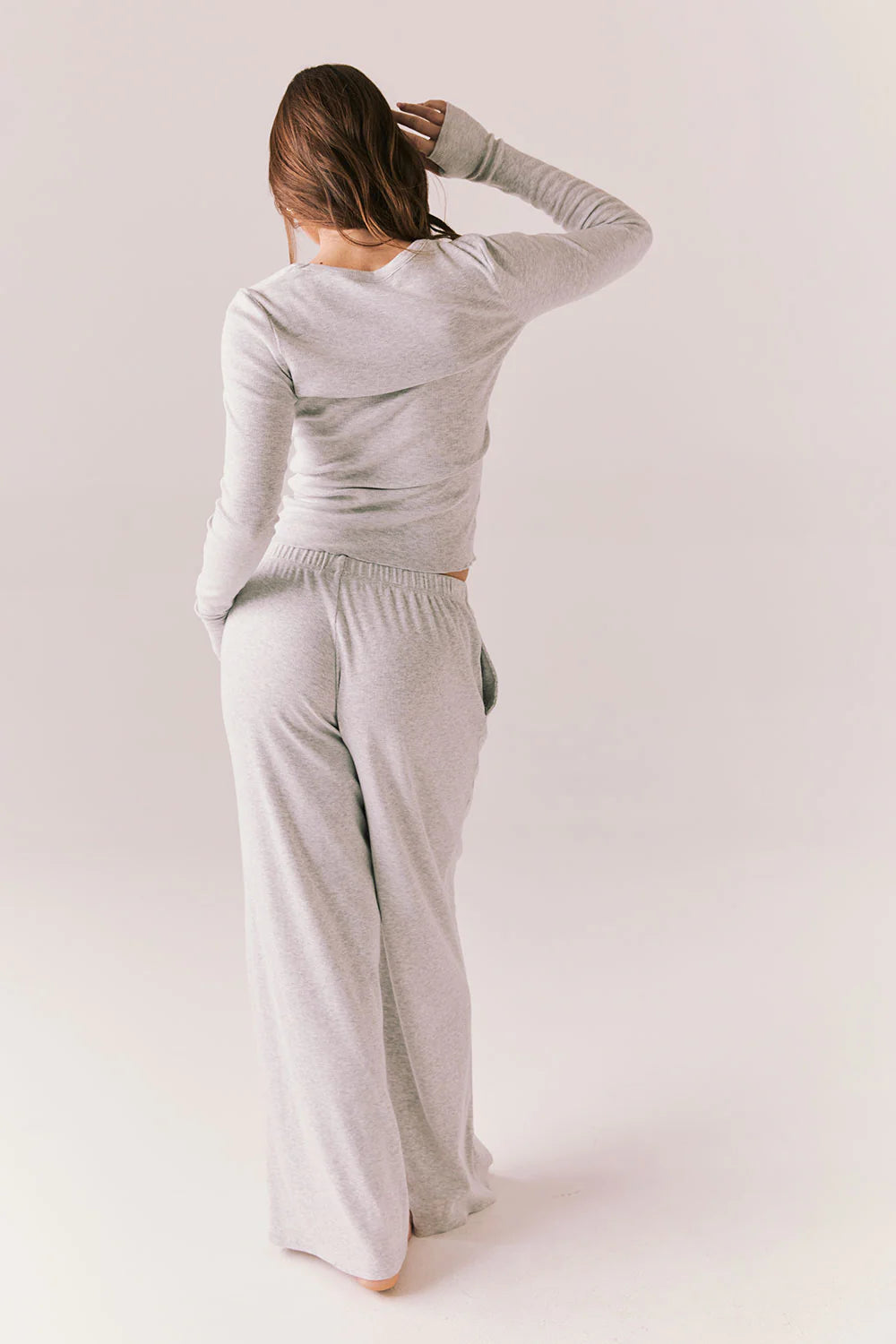 Moonlight Grey Long Sleeve – Fitted Ribbed Top with Thumb Holes