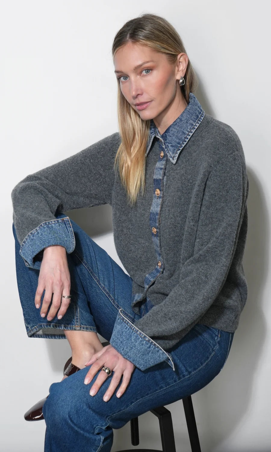 Romi Mixed Media Button Down Sweater