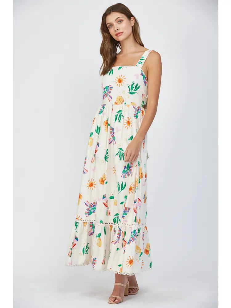 Lace Trim Detail Back Tie Midi Dress