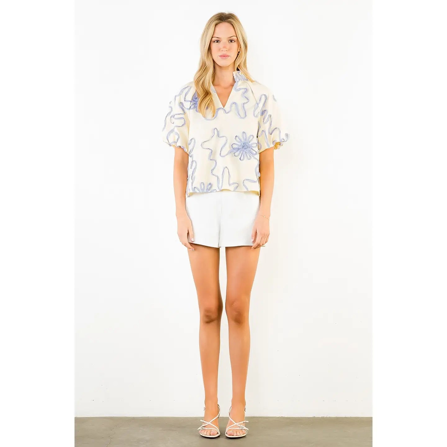 Puff Sleeve Ribbon Detailing Top