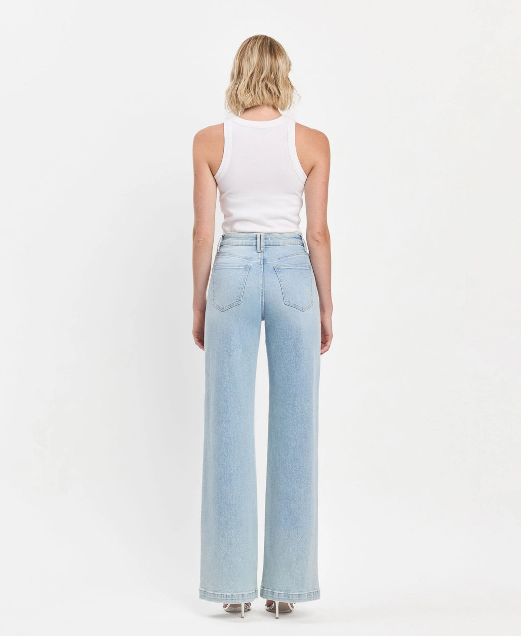 High Rise Full Length Light Wash Wide Leg Jeans