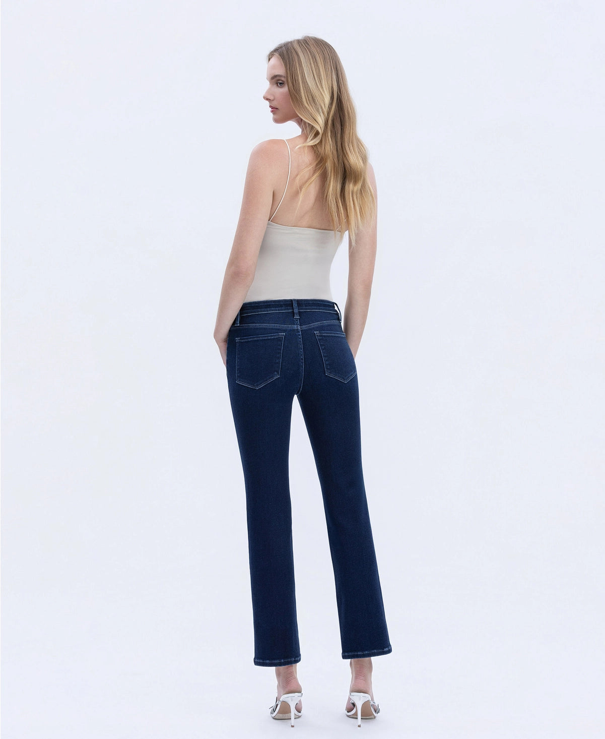 Mid Rise Dark Wash Ankle Slim Straight Jeans