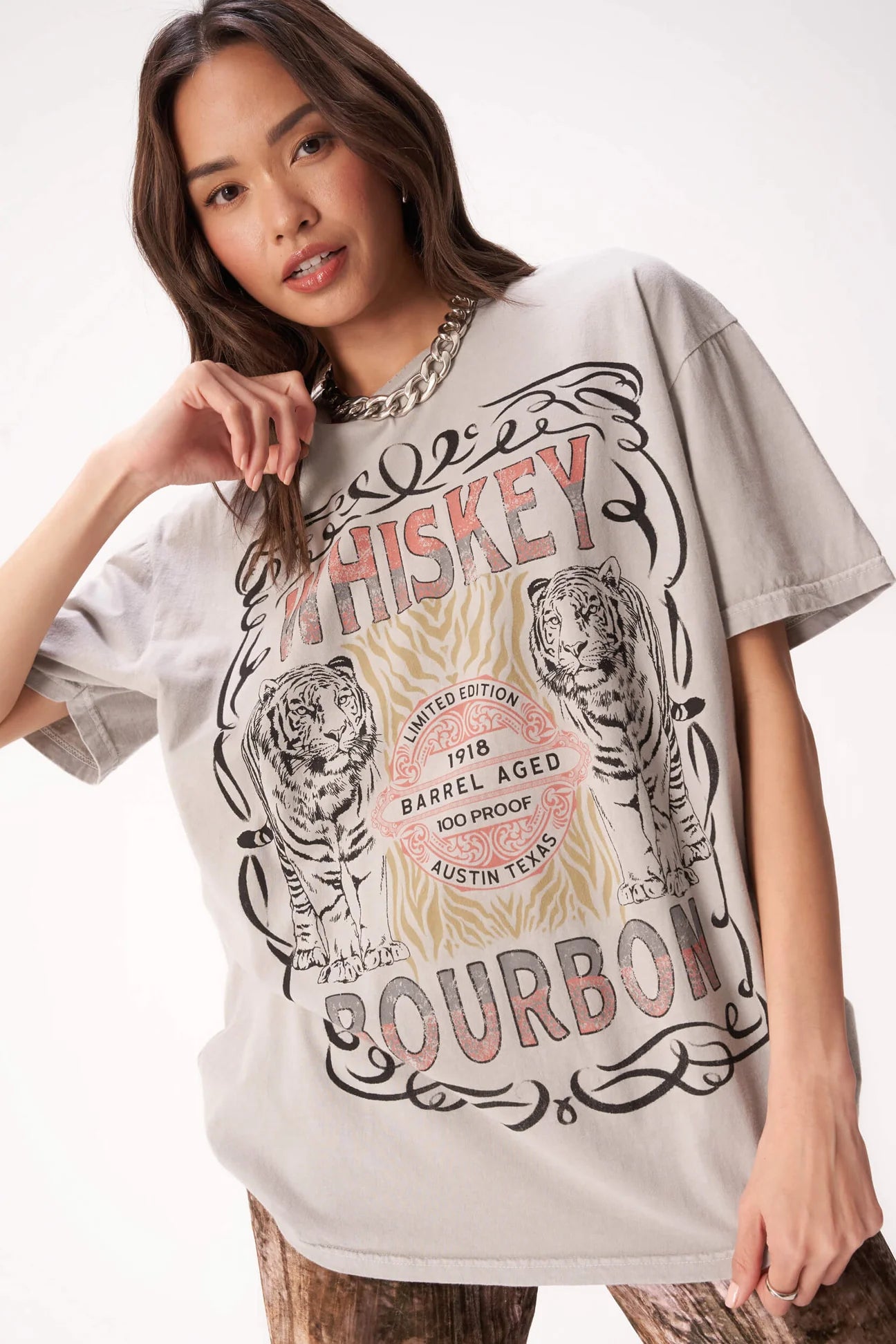 WHISKEY BOURBON DISTRESSED RELAXED TEE - MW GREY