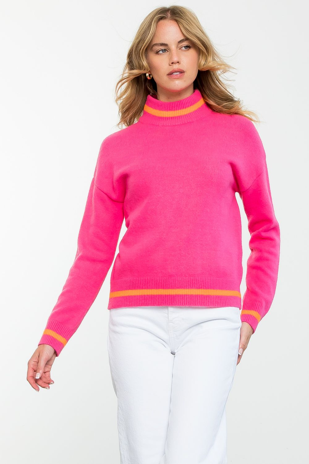 Mock Neck Sweater With Stripe Detail
