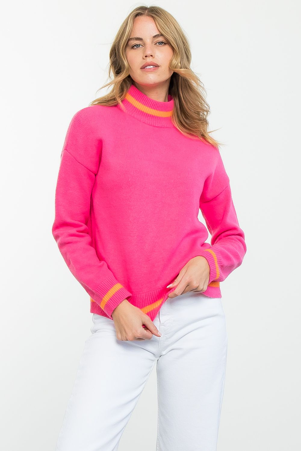 Mock Neck Sweater With Stripe Detail