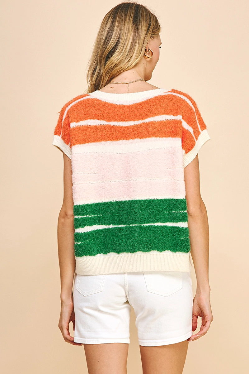 Chenille Stripe Vest - Orange/Pink/Green