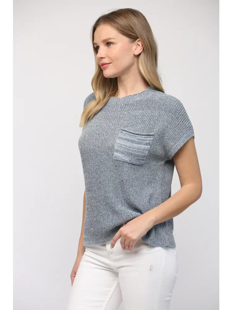Drop Shoulder Sweater Top w/ Mini Pocket Detail